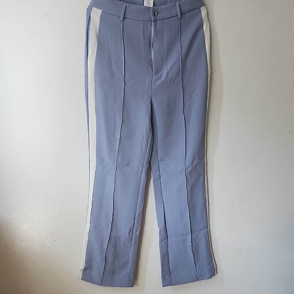Missguided+ Light Blue Dress Pants with White Side Stripes
